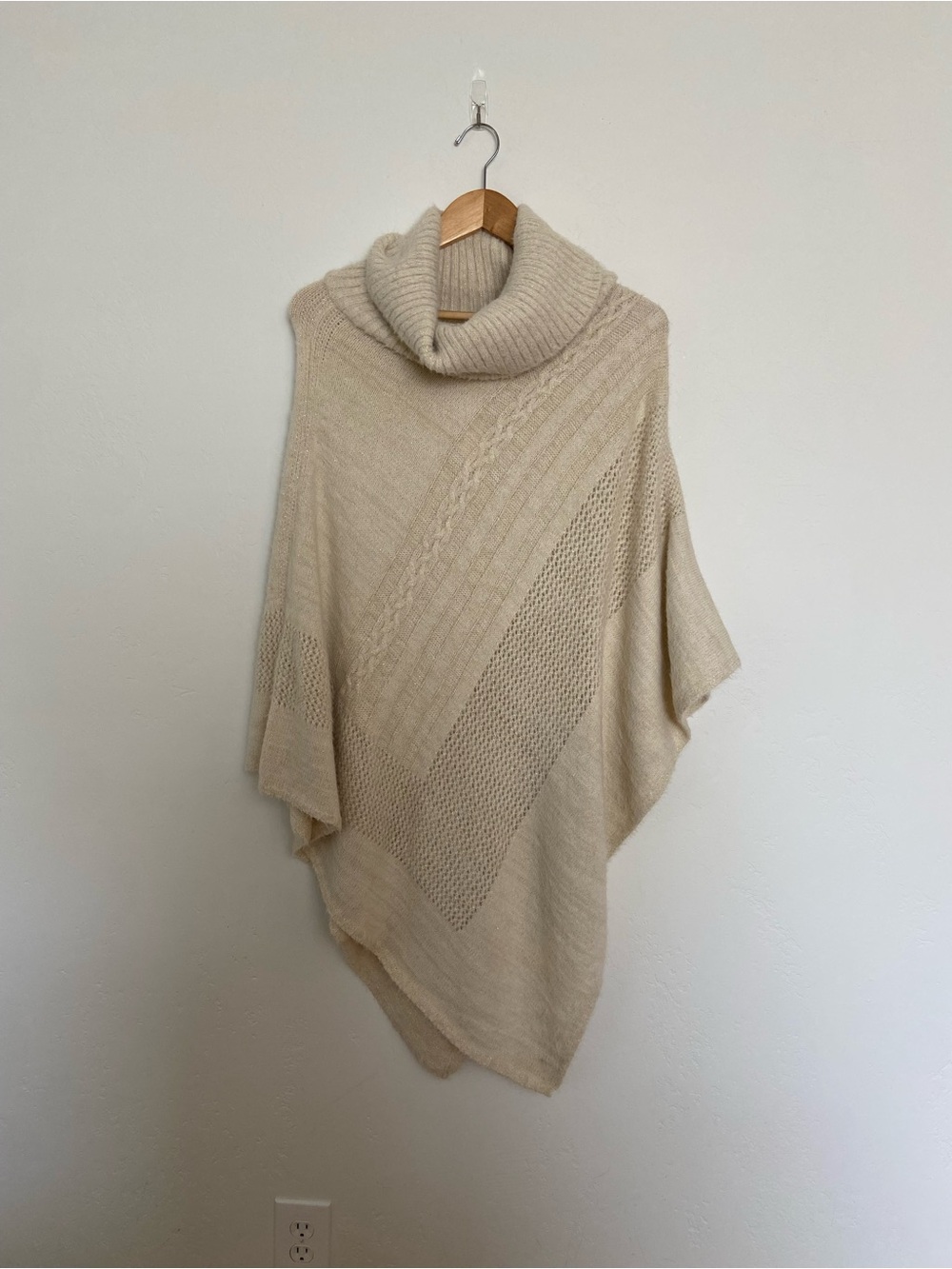 Anthropologie Ivory Cowl Neck Poncho Sweater, NWT, Size All